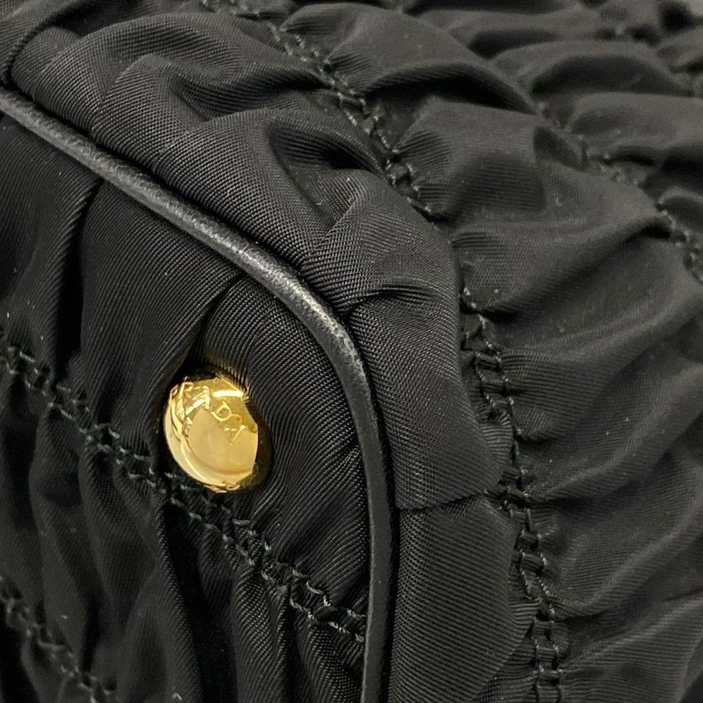 Prada Handbag Gathered Bag Black Tessuto Gaufre Leather — view 6