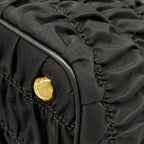 Prada Handbag Gathered Bag Black Tessuto Gaufre Leather — view 6