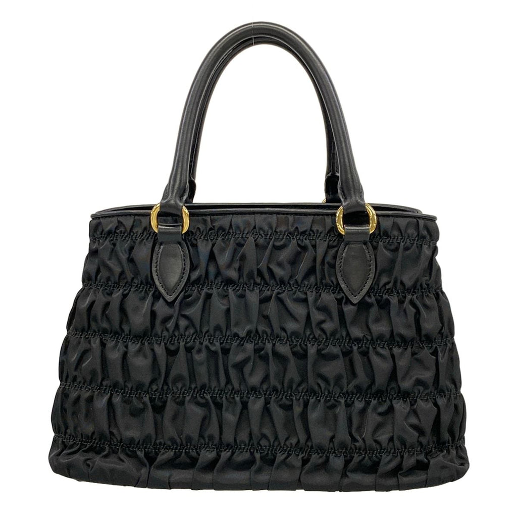 Prada Handbag Gathered Bag Black Tessuto Gaufre Leather — view 3