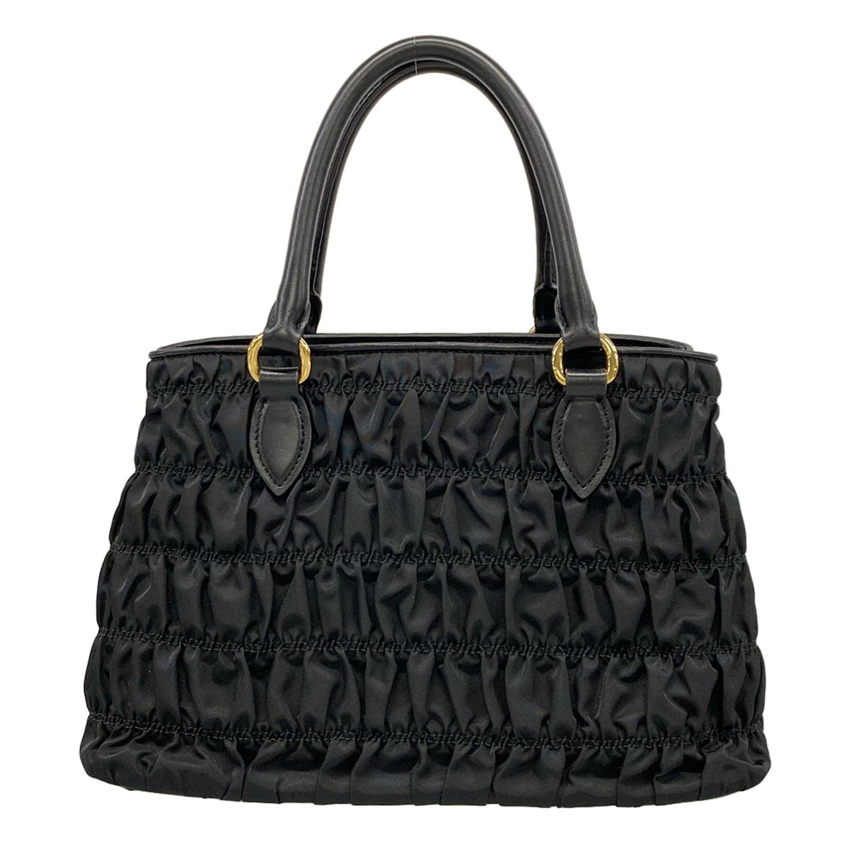 Prada Handbag Gathered Bag Black Tessuto Gaufre Leather — view 3