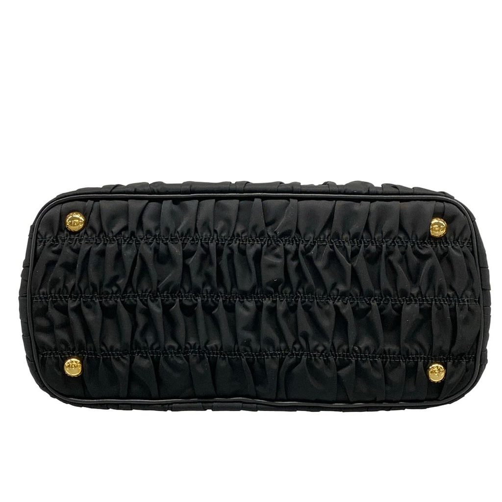 Prada Handbag Gathered Bag Black Tessuto Gaufre Leather — view 5