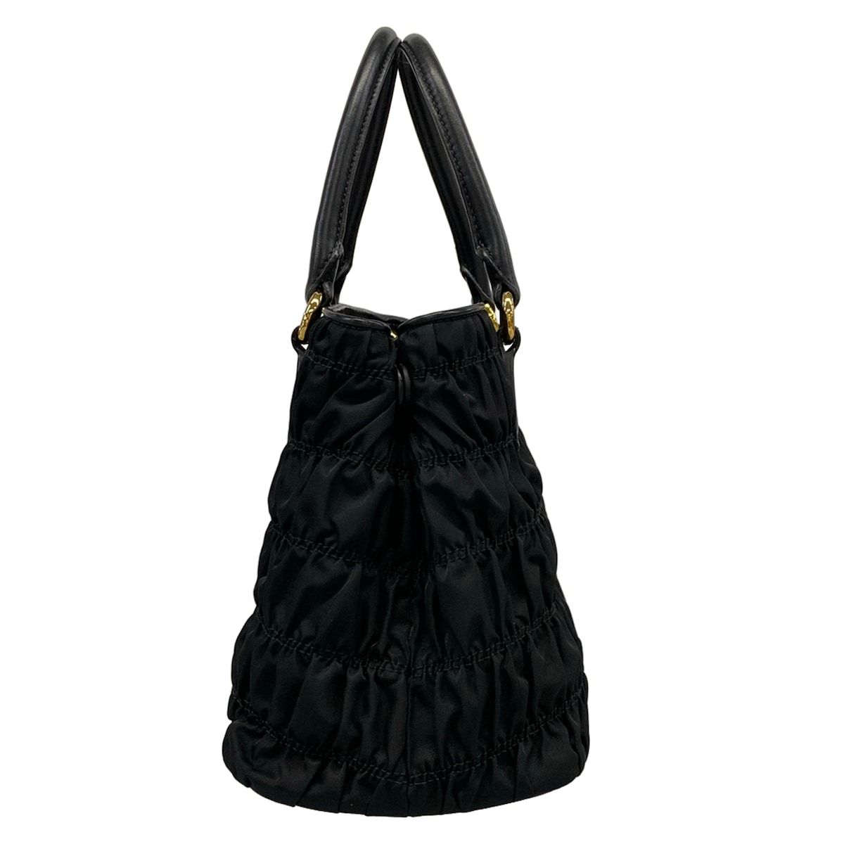 Prada Handbag Gathered Bag Black Tessuto Gaufre Leather — view 2