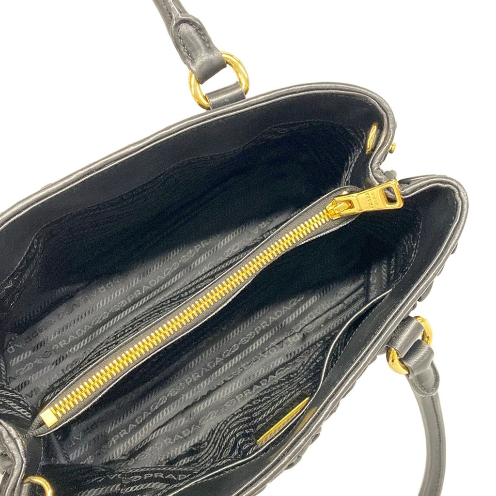 Prada Handbag Gathered Bag Black Tessuto Gaufre Leather — view 7