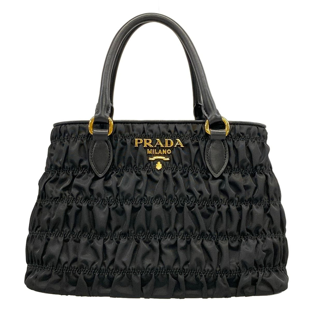 Prada Handbag Gathered Bag Black Tessuto Gaufre Leather