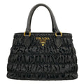 Prada Handbag Gathered Bag Black Tessuto Gaufre Leather