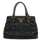 Prada Handbag Gathered Bag Black Tessuto Gaufre Leather
