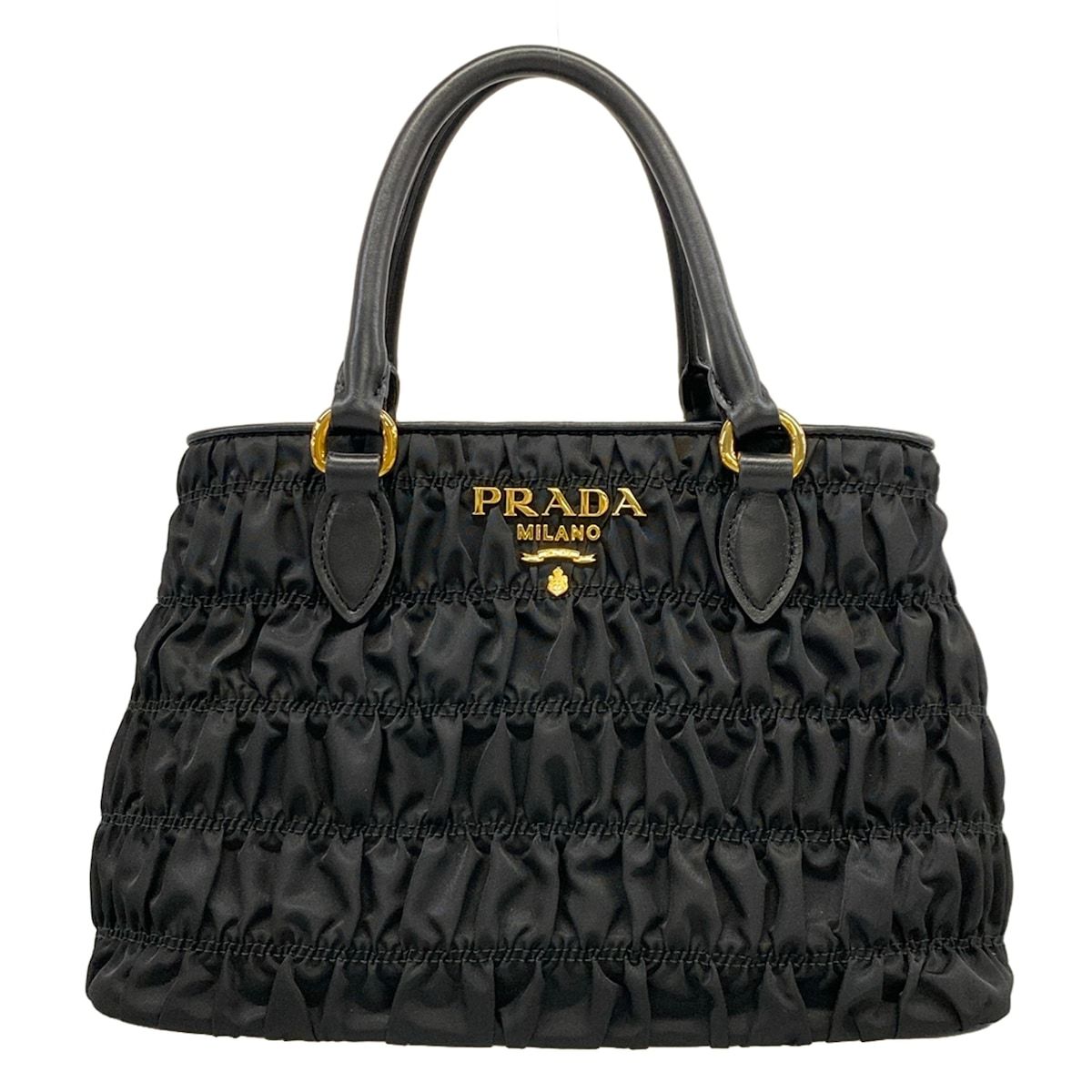Prada Handbag Gathered Bag Black Tessuto Gaufre Leather