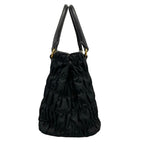 Prada Handbag Gathered Bag Black Tessuto Gaufre Leather — view 4