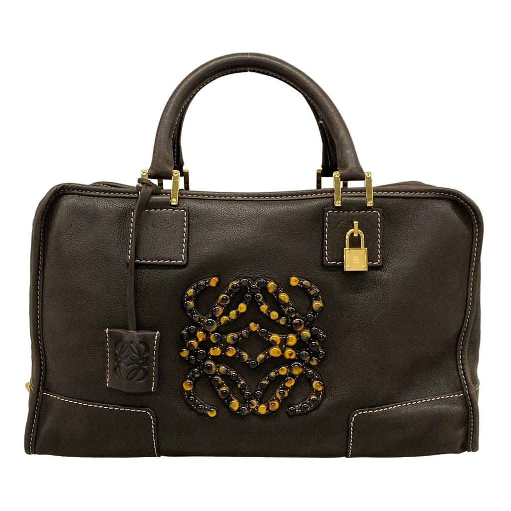 Loewe Handbag Amazona 36 Dark Brown Tortoiseshell Bijou Leather
