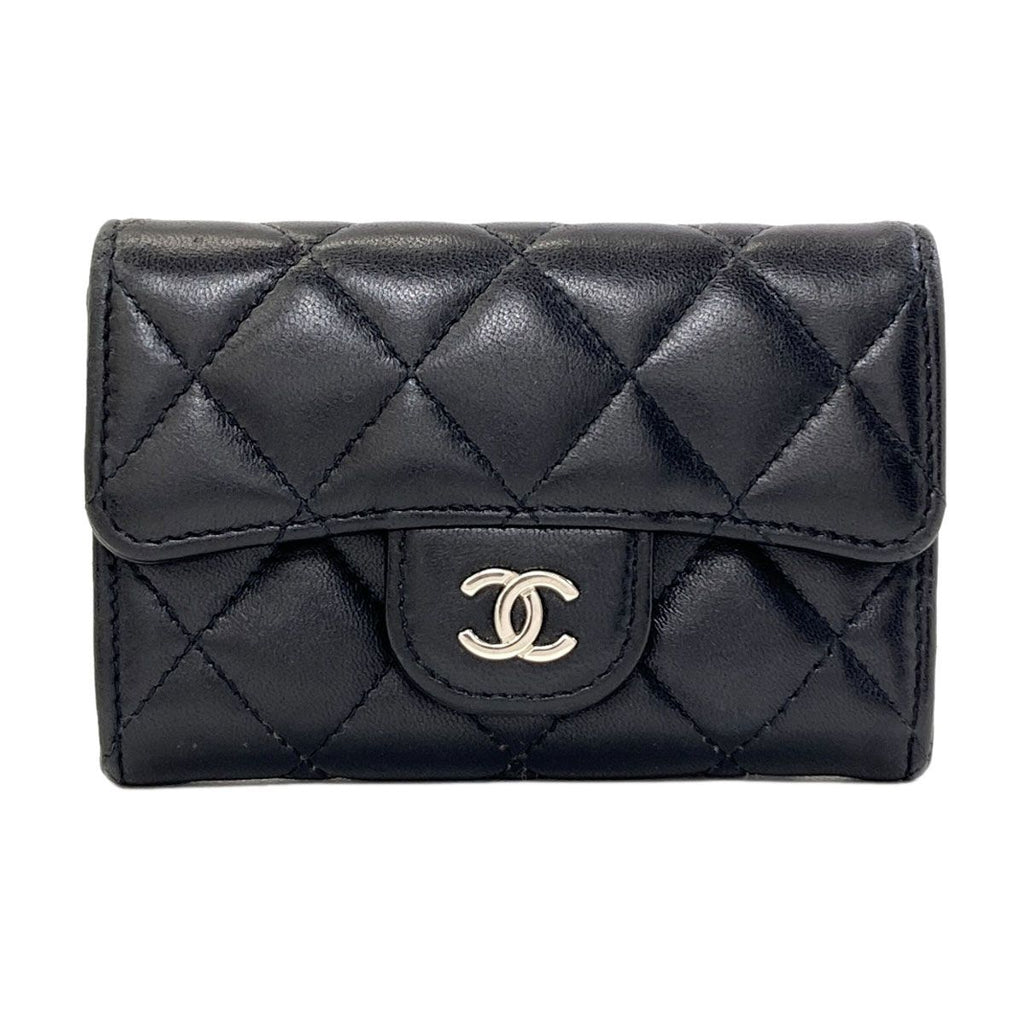 Chanel Quilted CC Logo Silver Card Case Lambskin