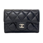 Chanel Quilted CC Logo Silver Card Case Lambskin