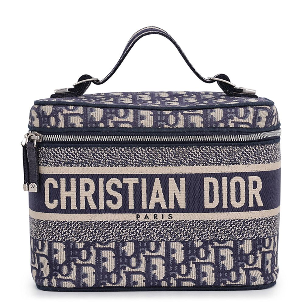 Dior Handbag Oblique Embroidered Travel Vanity Bag Medium Canvas