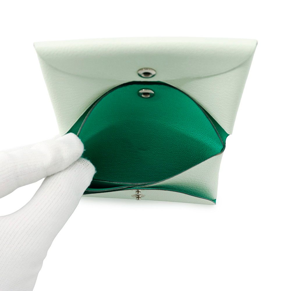 Hermes Coin Purse Calvi Duo Verso Vert Fizz Mint Silver Chevre Mysore — view 5