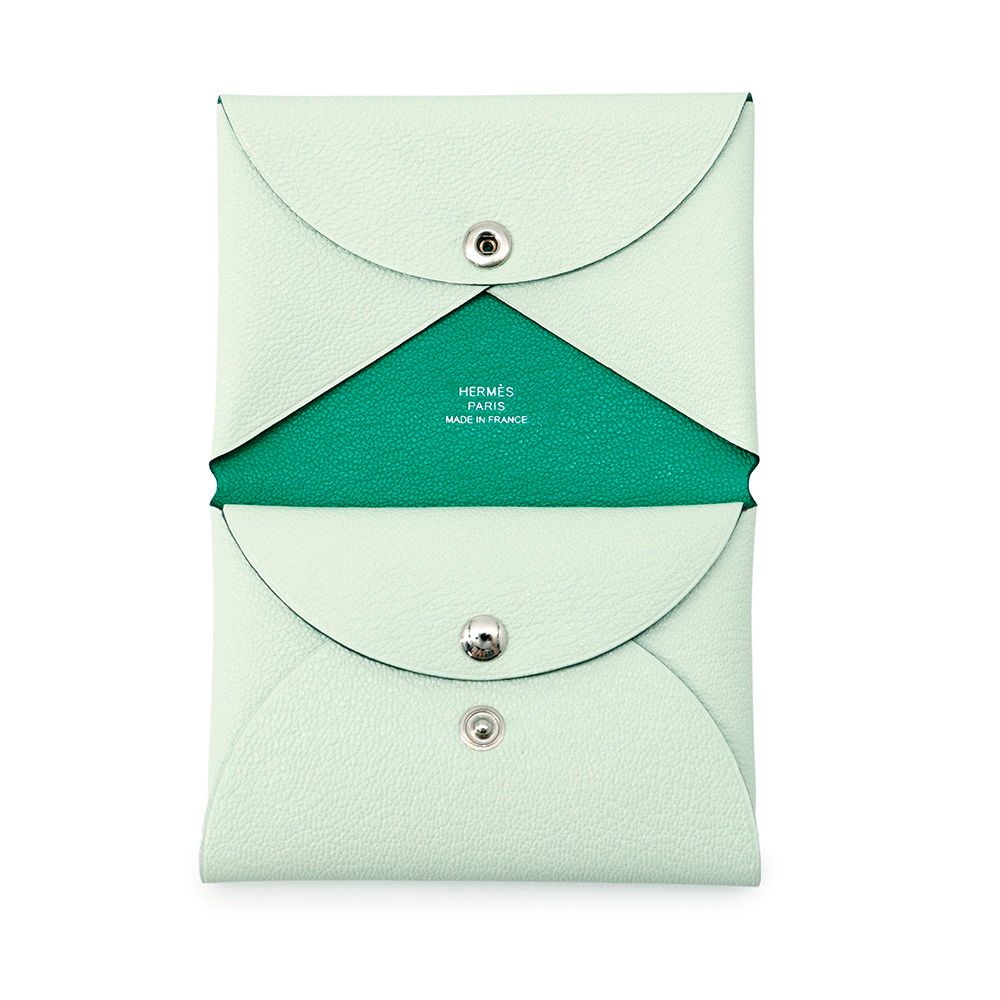 Hermes Coin Purse Calvi Duo Verso Vert Fizz Mint Silver Chevre Mysore — view 4