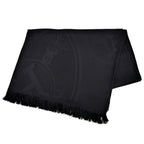 Hermes Shawl New Libris Black Cashmere Silk Scarf Fringe Jacquard