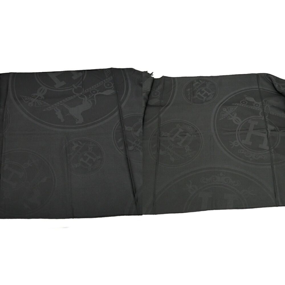 Hermes Shawl New Libris Black Cashmere Silk Scarf Fringe Jacquard — view 4