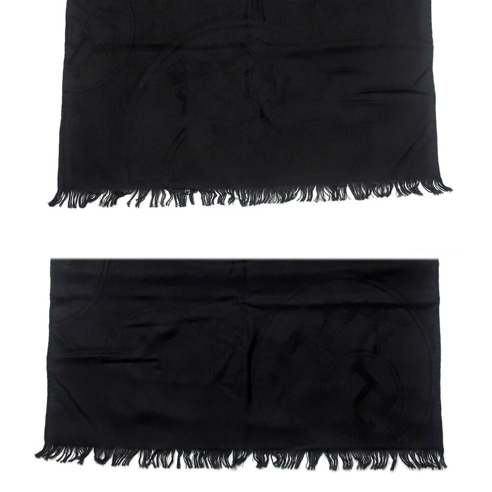 Hermes Shawl New Libris Black Cashmere Silk Scarf Fringe Jacquard — view 6