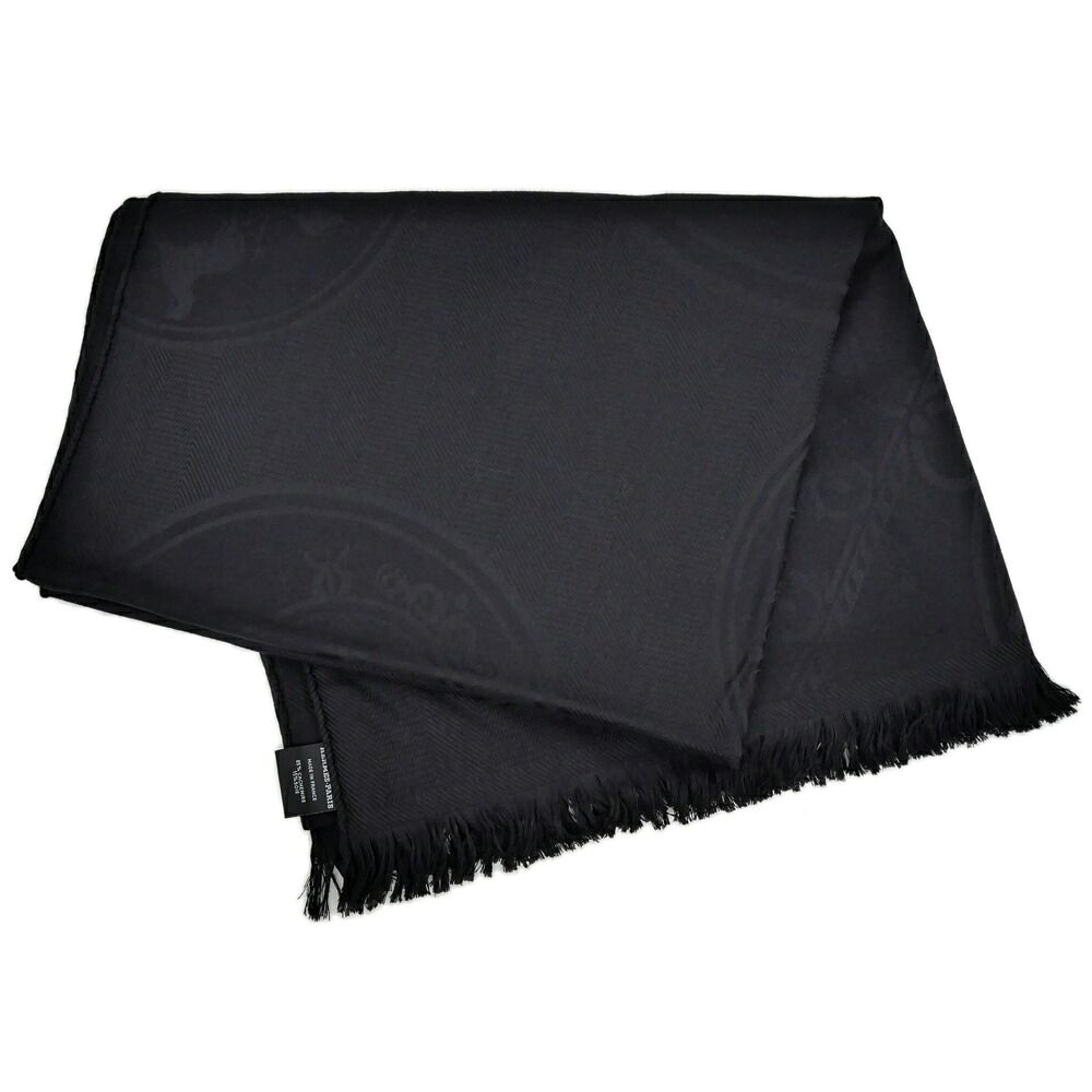 Hermes Shawl New Libris Black Cashmere Silk Scarf Fringe Jacquard — view 2