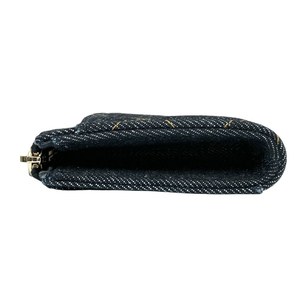 Chanel Denim Quilted Card Case Fragment Wallet CC Logo Gold Blue — view 5