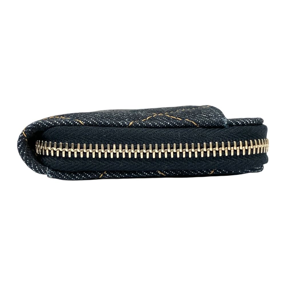 Chanel Denim Quilted Card Case Fragment Wallet CC Logo Gold Blue — view 4
