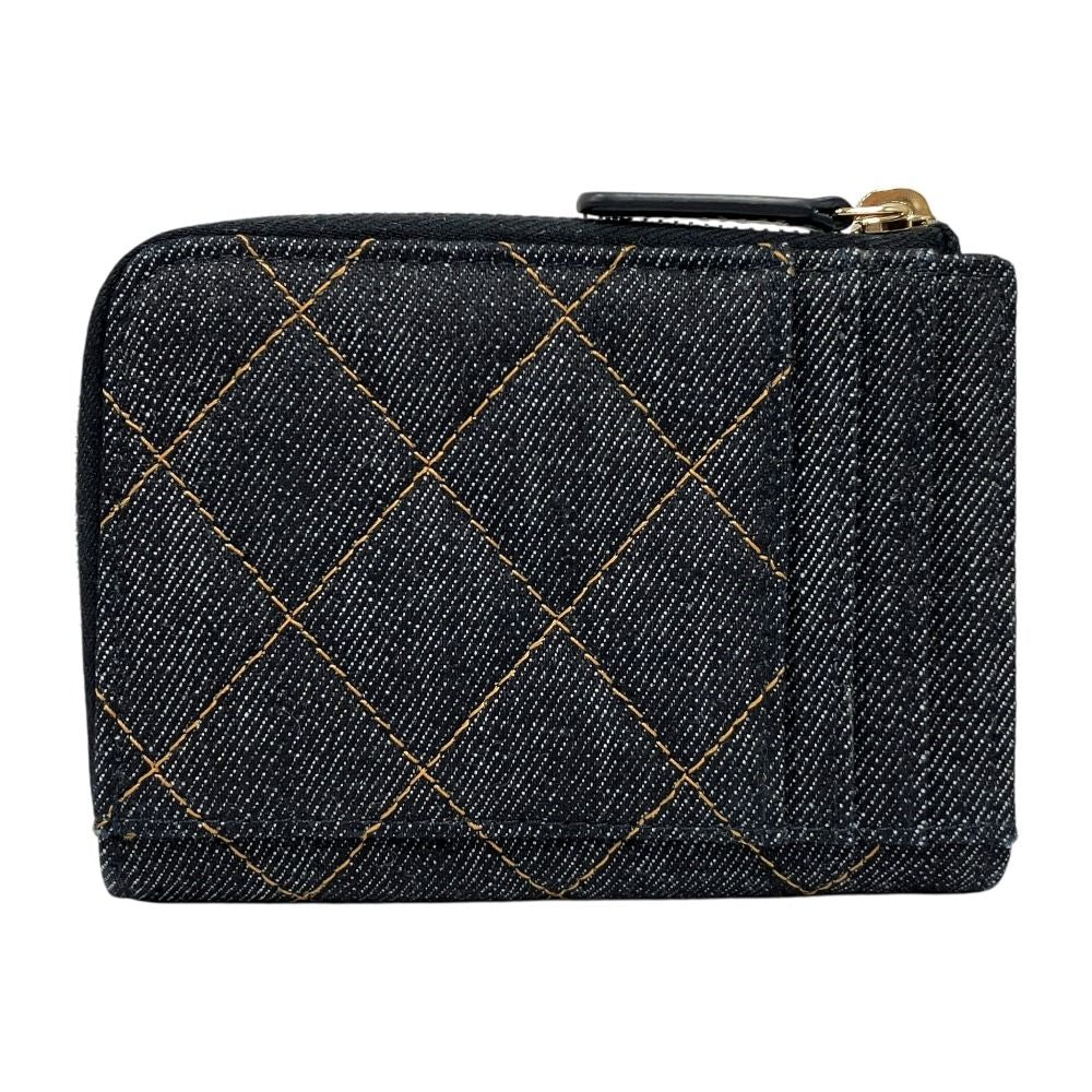 Chanel Denim Quilted Card Case Fragment Wallet CC Logo Gold Blue — view 2