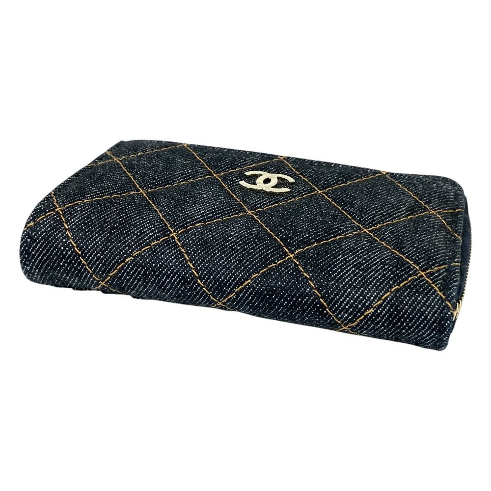 Chanel Denim Quilted Card Case Fragment Wallet CC Logo Gold Blue — view 3