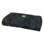 Chanel Denim Quilted Card Case Fragment Wallet CC Logo Gold Blue — view 3
