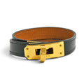 Hermes Leather Bracelet Kelly Double Tour Box Calf Black Gold T2
