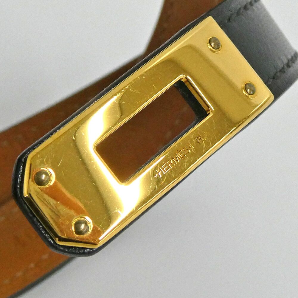 Hermes Leather Bracelet Kelly Double Tour Box Calf Black Gold T2 — view 4