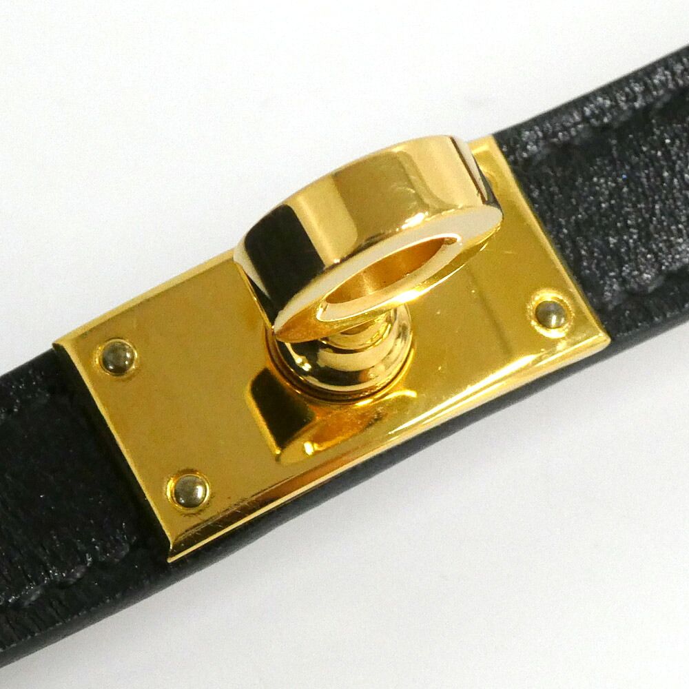 Hermes Leather Bracelet Kelly Double Tour Box Calf Black Gold T2 — view 6