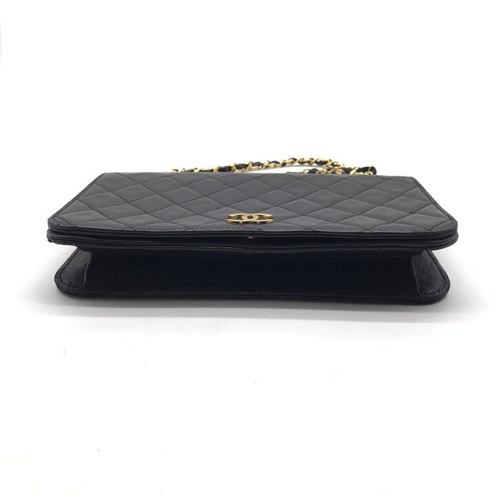 Chanel CC Logo Quilted Push Lock Leather Chain Shoulder Bag Black — view 3