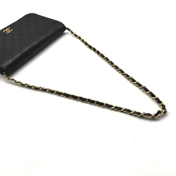 Chanel CC Logo Quilted Push Lock Leather Chain Shoulder Bag Black — view 6