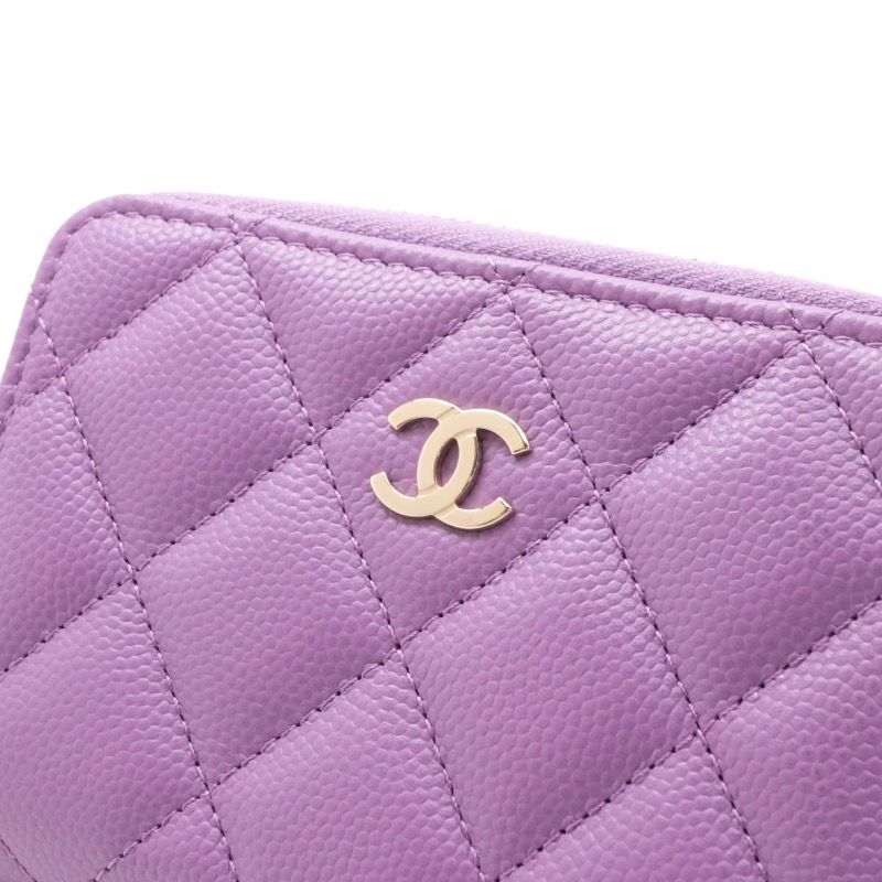 Chanel Wallet Coin Purse Purple Gold CC Logo Quilted Classic Zip Card Case — view 4