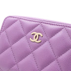 Chanel Wallet Coin Purse Purple Gold CC Logo Quilted Classic Zip Card Case — view 4