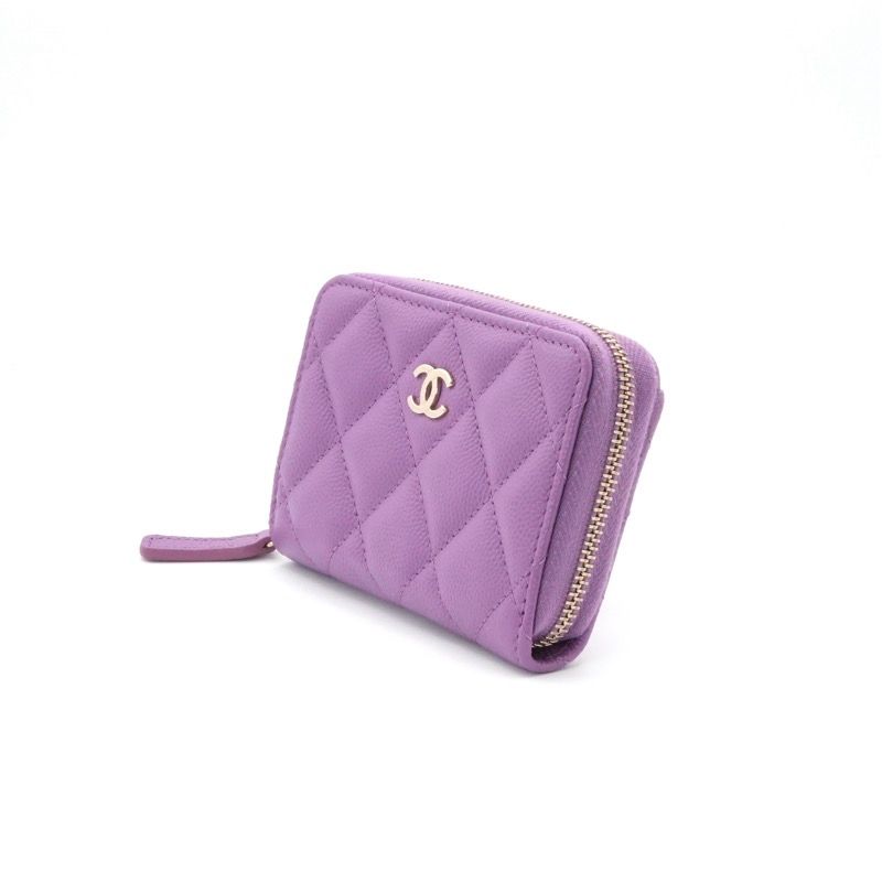 Chanel Wallet Coin Purse Purple Gold CC Logo Quilted Classic Zip Card Case — view 2