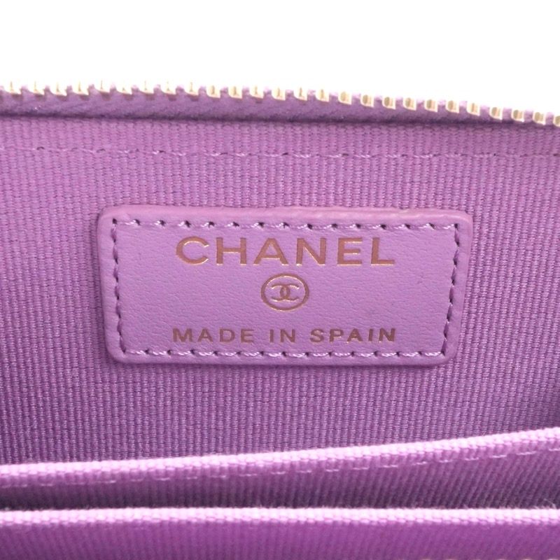 Chanel Wallet Coin Purse Purple Gold CC Logo Quilted Classic Zip Card Case — view 7