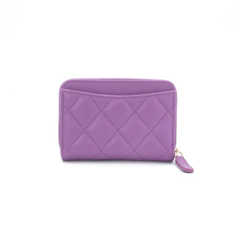 Chanel Wallet Coin Purse Purple Gold CC Logo Quilted Classic Zip Card Case — view 3