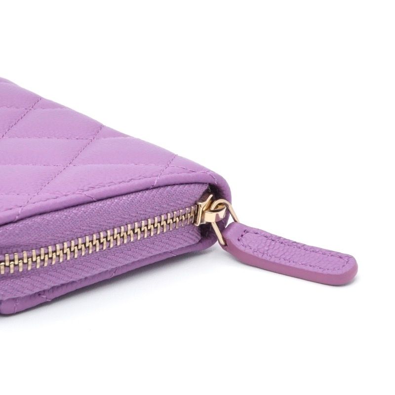 Chanel Wallet Coin Purse Purple Gold CC Logo Quilted Classic Zip Card Case — view 5