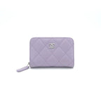 Chanel Wallet Coin Purse Lavender Silver Quilted CC Logo Classic Zip Card Case