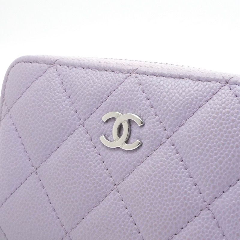 Chanel Wallet Coin Purse Lavender Silver Quilted CC Logo Classic Zip Card Case — view 4