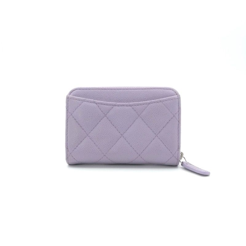 Chanel Wallet Coin Purse Lavender Silver Quilted CC Logo Classic Zip Card Case — view 3
