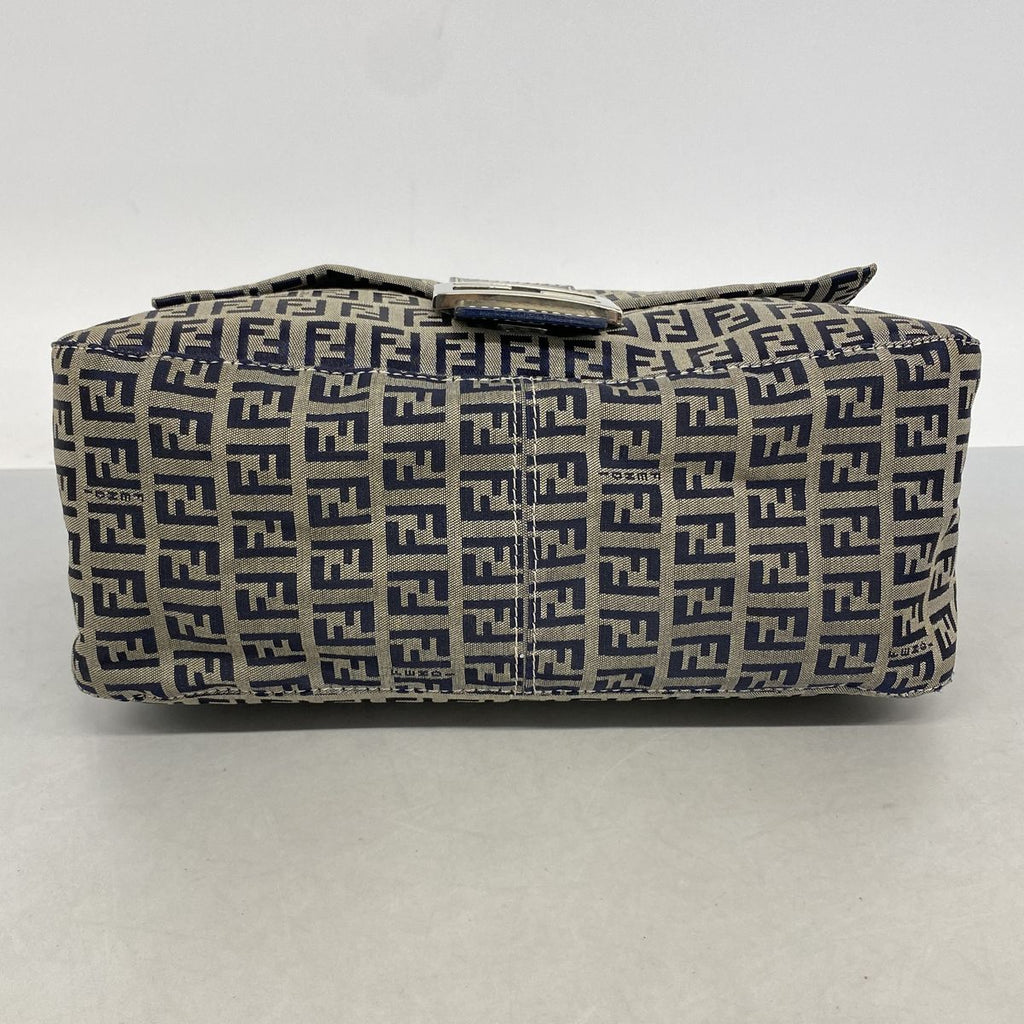 Fendi Handbag Zucchino Mamma Bucket Nylon Canvas Navy Silver — view 3