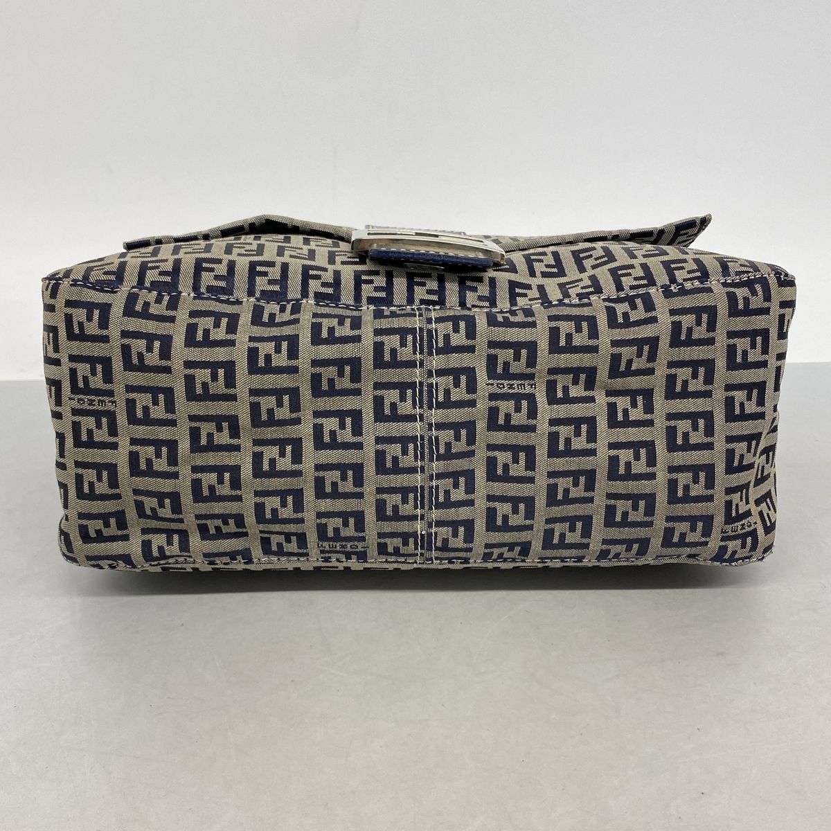 Fendi Handbag Zucchino Mamma Bucket Nylon Canvas Navy Silver — view 3