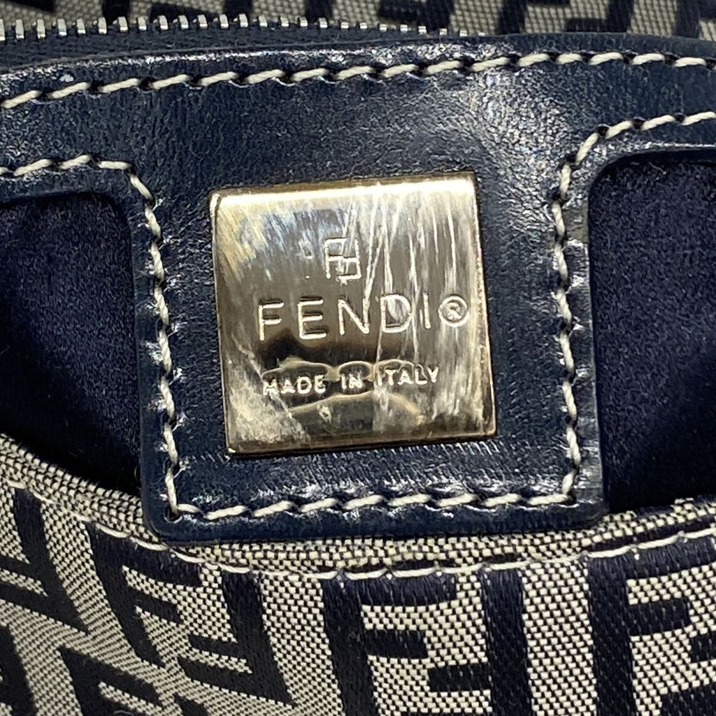 Fendi Handbag Zucchino Mamma Bucket Nylon Canvas Navy Silver — view 5