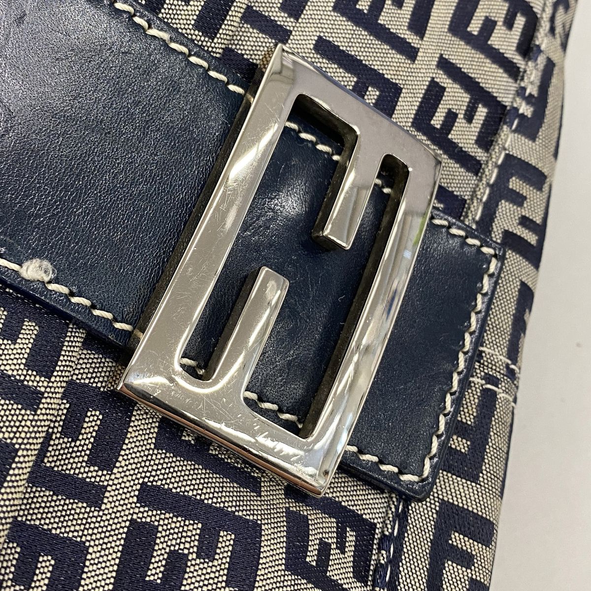 Fendi Handbag Zucchino Mamma Bucket Nylon Canvas Navy Silver — view 6