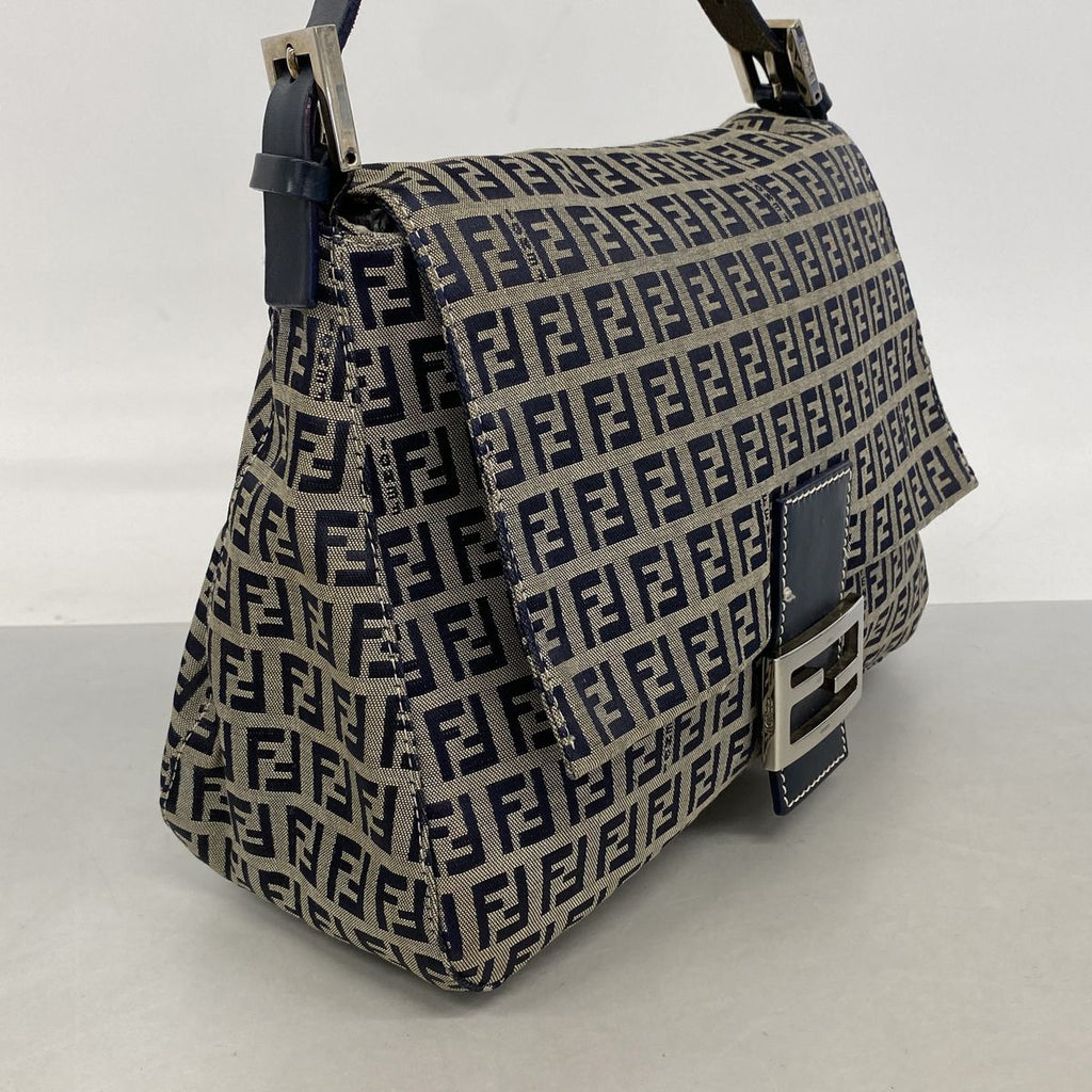 Fendi Handbag Zucchino Mamma Bucket Nylon Canvas Navy Silver — view 2