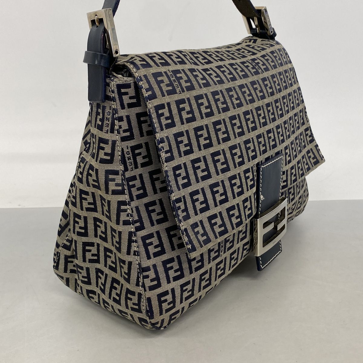 Fendi Handbag Zucchino Mamma Bucket Nylon Canvas Navy Silver — view 2