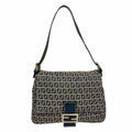 Fendi Handbag Zucchino Mamma Bucket Nylon Canvas Navy Silver