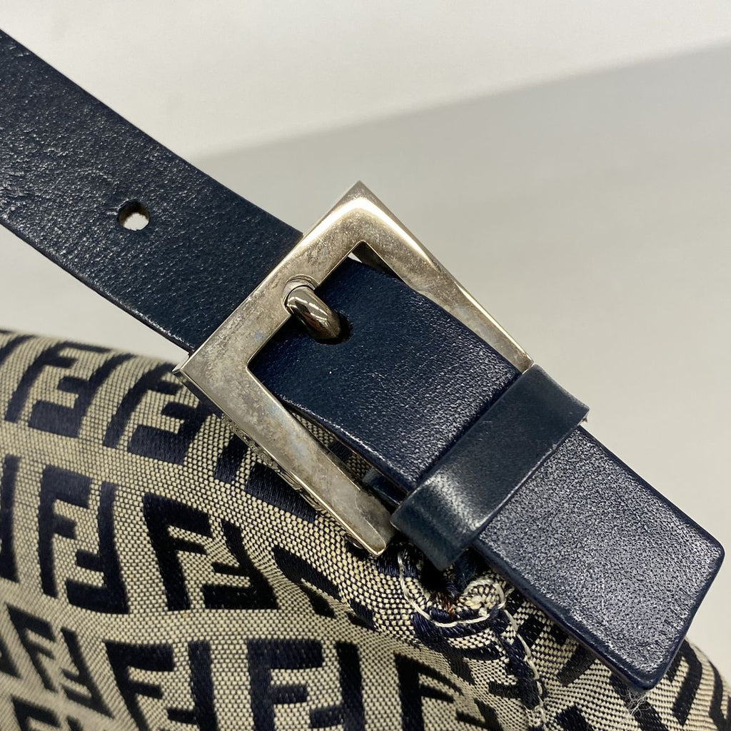Fendi Handbag Zucchino Mamma Bucket Nylon Canvas Navy Silver — view 8