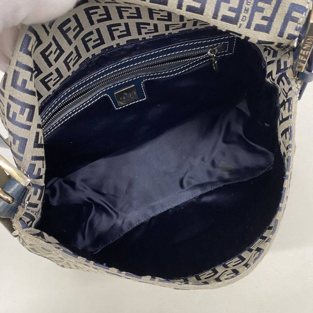 Fendi Handbag Zucchino Mamma Bucket Nylon Canvas Navy Silver — view 4